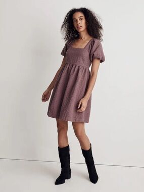 Madewell Floral Quilted Puff-Sleeve Mini Dress in Pink